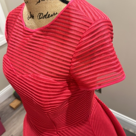 Ted Baker London Cherisa Hot Pink Textured Fit and Flare Dress - Picture 4 of 5
